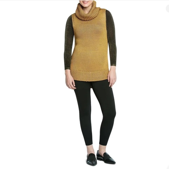 SPANX NEW Arm Tights Layering Piece in Gold Shimmer Crop Control Top Sheer Black - Picture 11 of 15